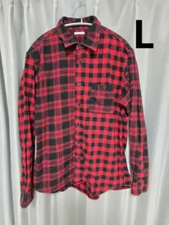 GU　メンズ　赤黒チェック柄　ネルシャツ　Lサイズ　長袖シャツ　ジーユー