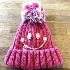 【BEAMS mini】スマイリーフェイス ニット帽 ピンク　フリーサイズ