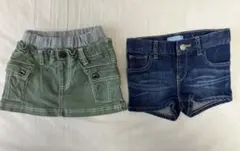 子ども服 2点セット（デニムショートパンツ & カーキスカート）サイズ