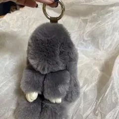 グレーのファー動物型チャーム　バッグ