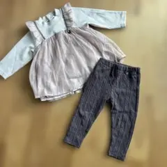 チュールトップス　ケーブル編み風ズボン　セット　90サイズ　プティマイン