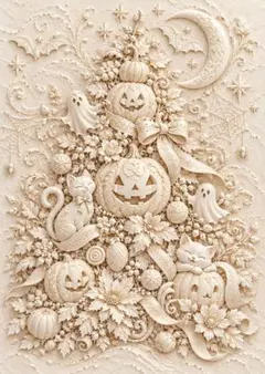 A3 ハロウィン パンプキンと猫のアートポスター