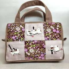 ハンドメイド✬持ち手付きポーチ（シマエナガ）