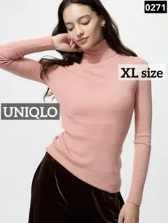 0271 UNIQLO メリノリブタートルネックセーター ピンク