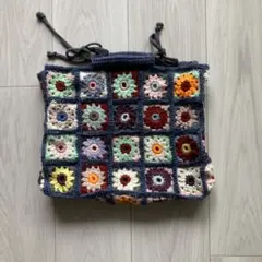 ハンドメイド ニットグラニースクエア 巾着ポーチ