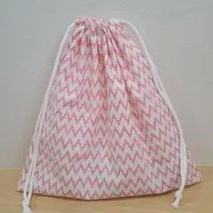 No.771　ハンドメイド　体操服袋　ピンク　ジグザグ　ボーダー