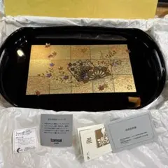 【値下】kansai urushi 盆 漆器 扇面 秋草文様