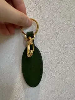 グリーンレザー キーホルダー ゴールド金具