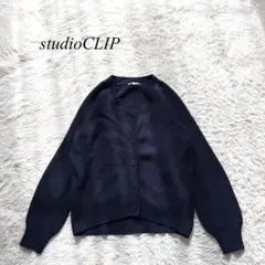 D6【スタディオクリップ】カーディガン　長袖　ネイビー　M カジュアル　ラフ