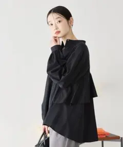 アメリカンホリック　バックフリルバンドカラーシャツ　ブラック　M