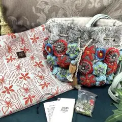 美品 ジャマンピエッシュ　ビーズ刺しゅう　ショルダーハンドバッグ　巾着袋付き