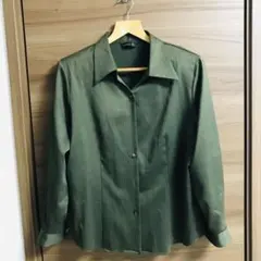 オリーブグリーン ストライプ 長袖シャツ