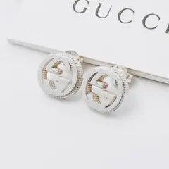 グッチ GUCCI 925 ピアス シルバー インターロッキング 両耳 1214