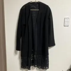 Adonisis レース切替 ロングカーディガン ブラック