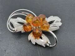 M5176 琥珀　シルバー　ブローチ　ヴィンテージ アクセサリー