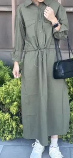 ラコステ　ミリタリー　フラップポケット　シャツワンピース　カーキ　 S 美品