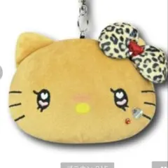 日焼けキティー顔型ポーチ レオパードリボン付き