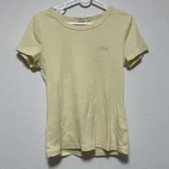 【美品】 GAP ギャップ ロゴ刺繍クルーネックリブニット 半袖 M イエローのサムネイル