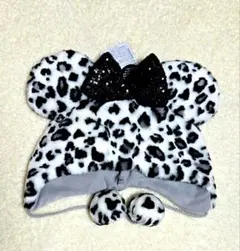 ディズニー　ファンキャップ　ヒョウ柄　グレー　ホワイト　隠れミッキーありあり