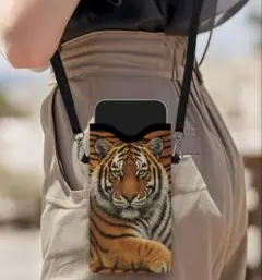 完治御礼　ショルダー掛けスマホケース タイガー