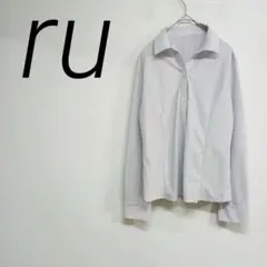 ru ストライプ長袖シャツ ホワイト LL オフィス フォーマル　☆2747