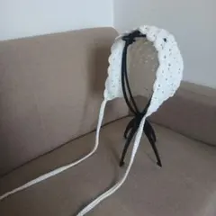 ボンネット　バブーシュカ　ホワイト　大人用　ハンドメイド　コットン　かぎ針編み
