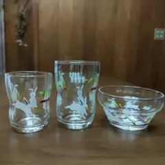 昭和レトロ　アデリア　ウサギデザイン ガラスコップ・ボウルセット