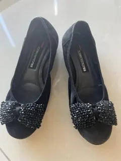 【お値下げ中】Composition9 23㎝ 黒 リボン フラットシューズ