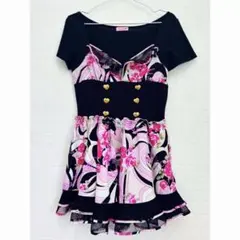 ウ3 MA＊RS マーブル 幾何学薔薇柄 コルセット　フリル レース ワンピ