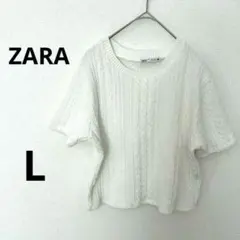 ZARA ザラ　半袖ニット　ケーブル編み ホワイト ナチュラル