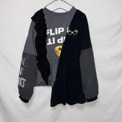 No.1078『古着リメイク、フリル、アシンメトリーTシャツ』