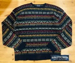 ニット セーター 古着 90s ボーダー Britches 総柄 XL 香港製のサムネイル