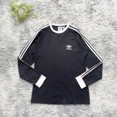 adidas【M】3ストライプ ラグラン 長袖 Tシャツ 黒 ロンT レトロ