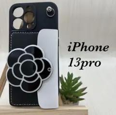 新品　iPhone 13 Pro ケース 花柄 韓国 カメリアケース　大花柄 黒