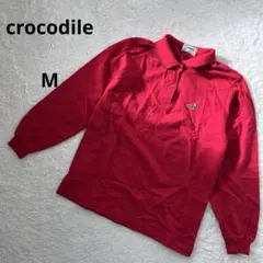 クロコダイル 長袖ポロシャツ M　鹿の子地　日本製　赤　長袖シャツ　ワンポイント