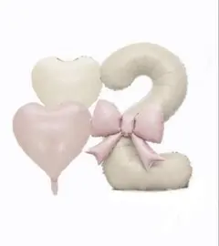 32インチクリームナンバー2リボンハートバルーンセットお誕生日バースデー風船数字