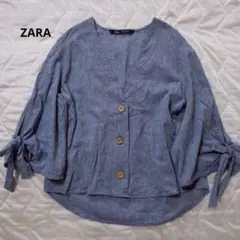 ZARA ザラ　五分袖 ブラウス トップス　リボン　ブルー