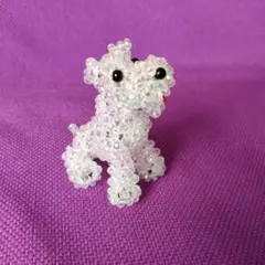 犬のマスコット プードル ビーズ 置物 ピンク＆ホワイト￼