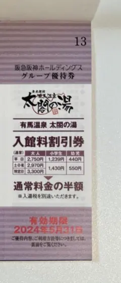 有馬温泉太閤の湯入館料割引券