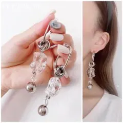 795 シルバーフープ ピアス イヤリング クリアアイスキューブ ボール