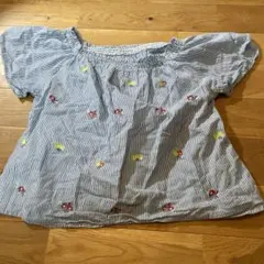 刺繍付き青白ストライプ半袖ブラウス120オフショル近い