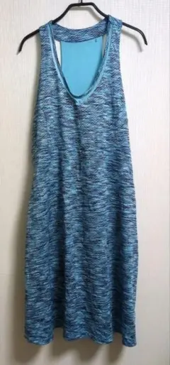 海外古着 ノースリーブ ロングワンピース ブルー系 〔XL〕