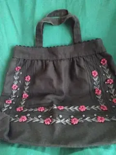 昭和レトロ刺繍トートバッグ　黒