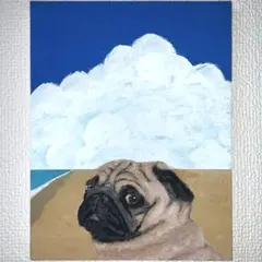 パグ　海　アクリル画　原画