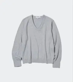 ユニクロ　ウォッシャブルコットンVネックセーター（長袖）グレー