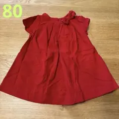 80 ベビーギャップ　コーデュロイ赤ワンピース