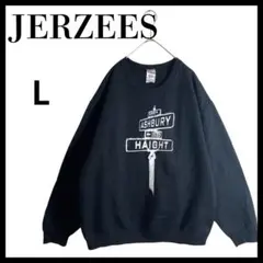 JERZEES ジャージーズビッグプリントスウェットトレーナーLブラック古着