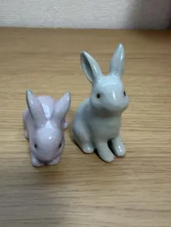 うさぎ 置物 2体セット 陶器 風水