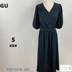 美品 GU ジーユー カシュクールワンピース 五分袖 シンプル 万能 ゴム付き