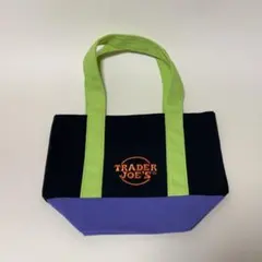 TRADER JOE'S ミニトートバッグ　ブラック×ライムグリーン×オレンジ